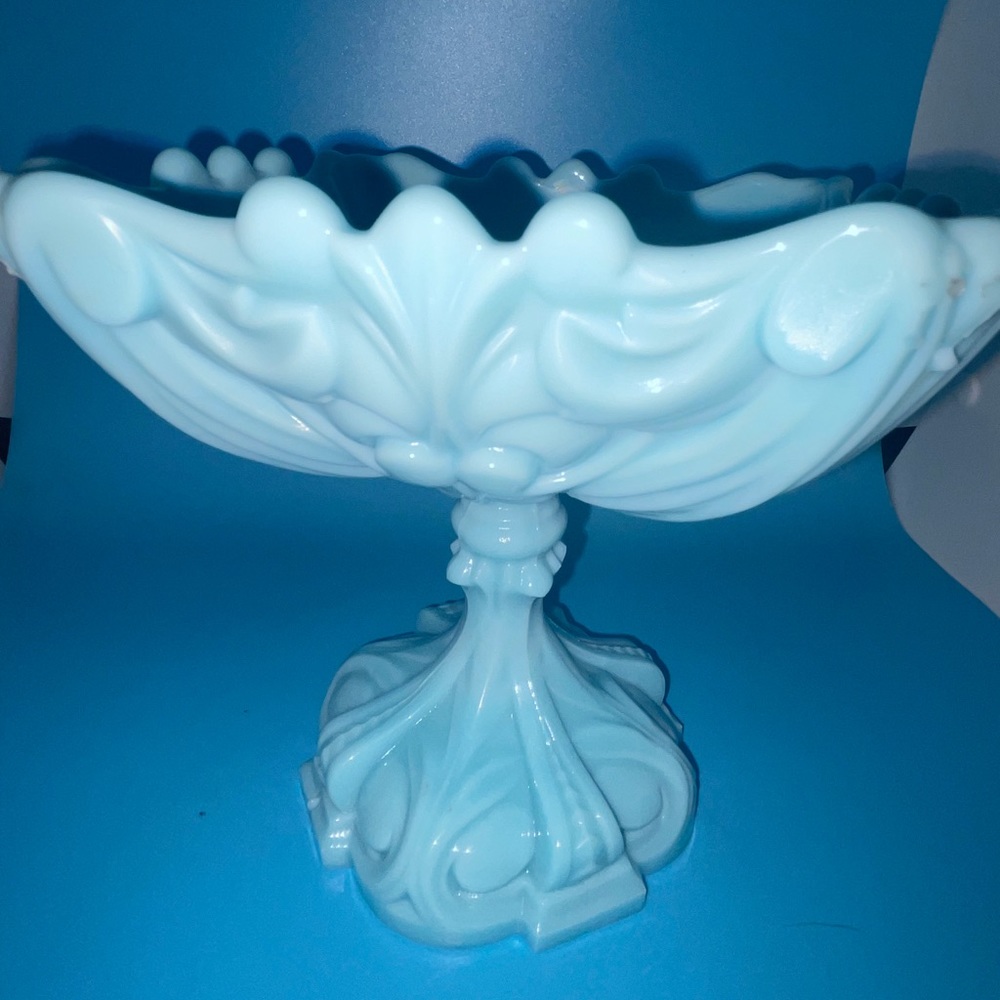 Milk glass blue vase
